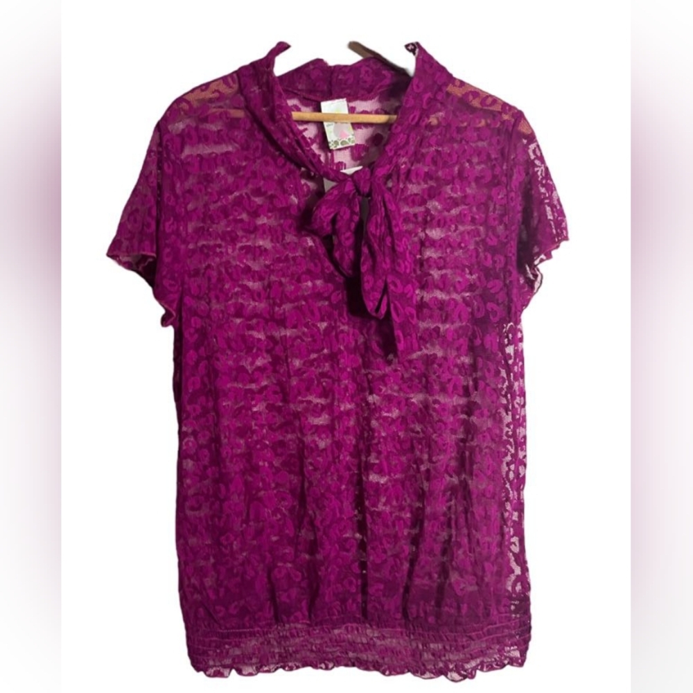 Purple Sheer Alex & Jane Short Sleeve Blouse
